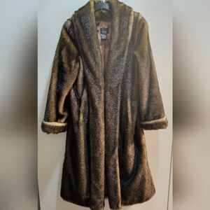 DENNIS BASSO Long Faux Fur Coat Size Small